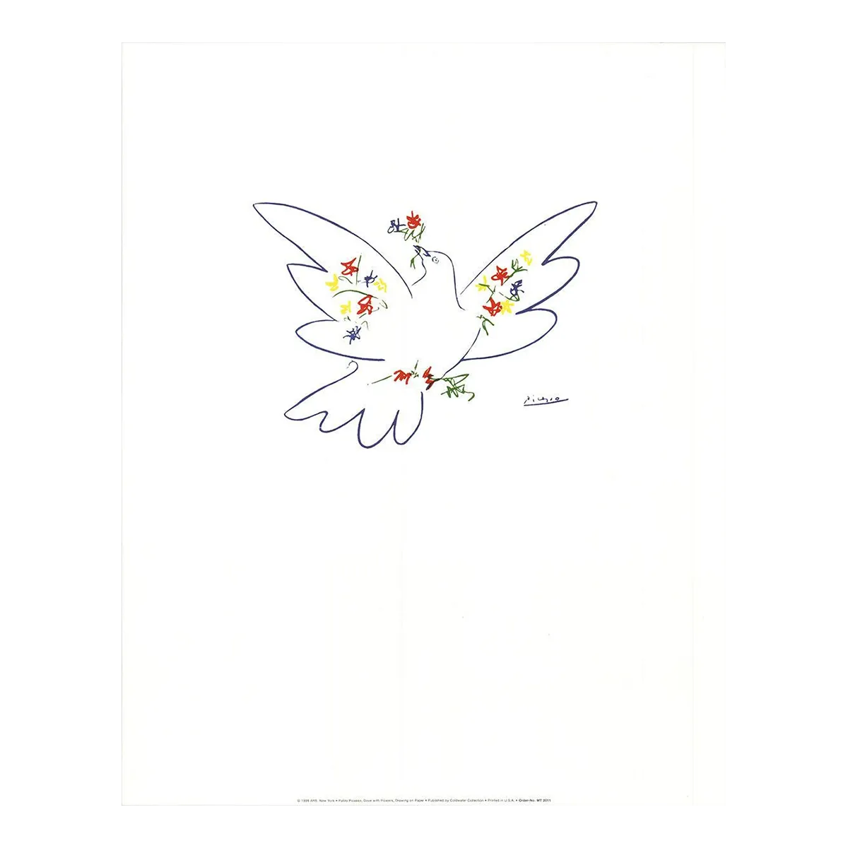 1998 Pablo Picasso 'Dove with Flowers' Cubism France Offset