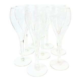 Late 20th Century Art Nouveau Hollow Stem Balloon Style Champagne Flutes - Set of Eight For Sale