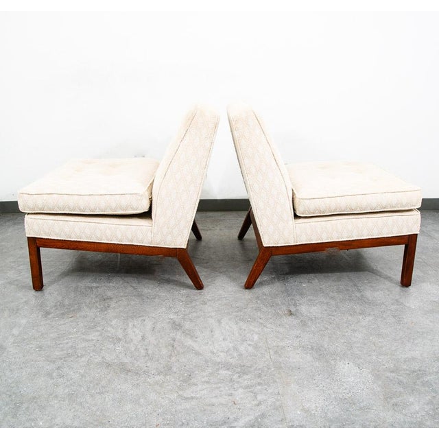 American designed tufted Slipper chairs in off white / cream fabric. Great neutral colors for almost any modern space....