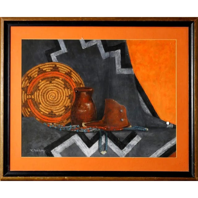 Tribal Southwestern Still Life Pastel Painting by T. Begay For Sale - Image 3 of 3