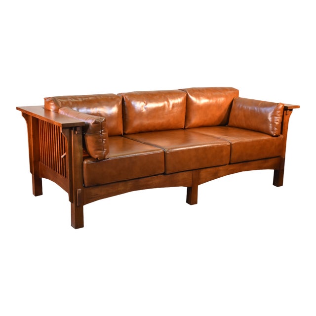 Crafters And Weavers Arts And Crafts Craftsman Crofter Style Sofa Russet Brown Leather Rb1 Chairish
