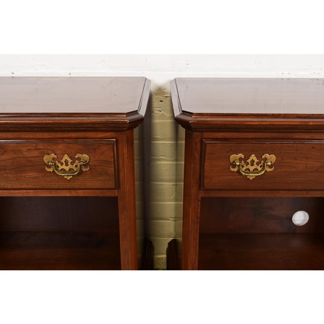 Ethan Allen Georgian Solid Cherry Wood Nightstands, Pair For Sale - Image 9 of 13