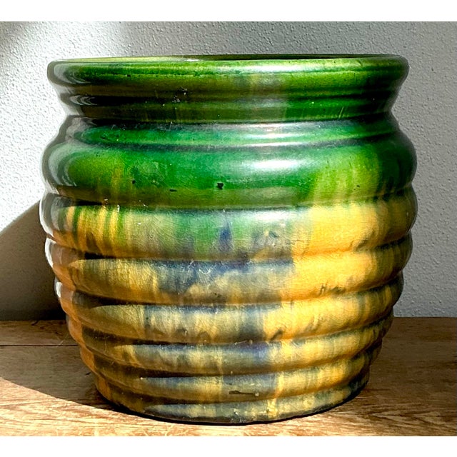 Ceramic Vintage Boho Mixed Glaze Vase For Sale - Image 7 of 8