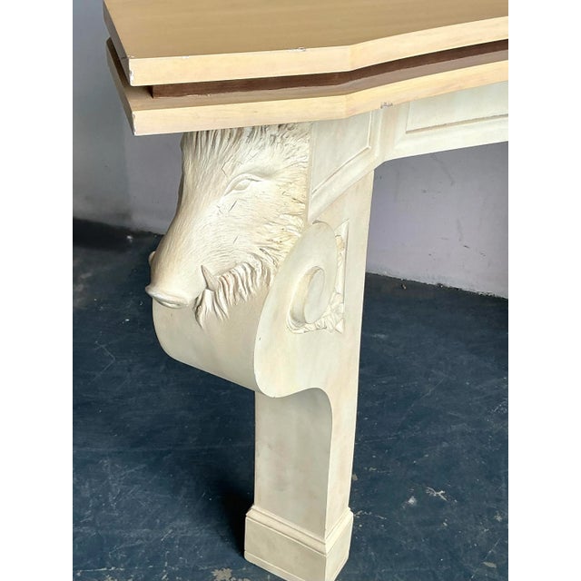Vintage Regency Plaster Over Wood Boar Console Table - A Pair For Sale In West Palm - Image 6 of 8