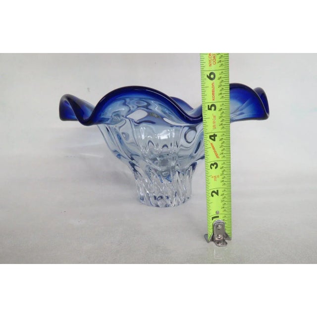 Shannon Crystal Designs of Ireland Clear With Blue Ruffled Rim Bowl Poland For Sale In Miami - Image 6 of 13