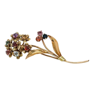 Mid-Century Modern 18 Karat Gold & Multi-Gemstone Flower Brooch or Pin