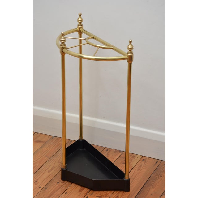 P0329 stylish and elegant vintage umbrella stand of demi lune design, having five umbrella and walking sticks compartments...