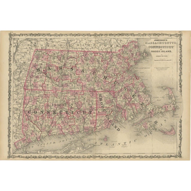 Title: Rare 1864 Civil War Era Map of Massachusetts, Connecticut, and Rhode Island : This exquisite antique map, titled...