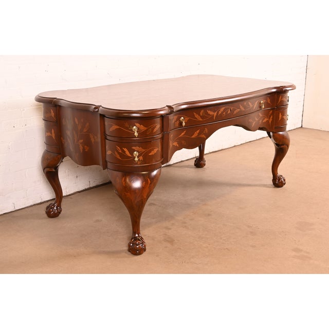 Late 19th Century Antique Dutch Louis XV Mahogany Inlaid Marquetry Executive Desk, Circa Late 19th Century For Sale - Image 5 of 14