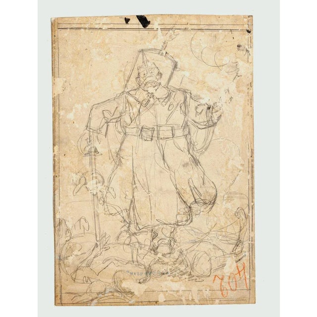 Figure - Pencil Drawing by Gabriele Galantara - Early 20th Century Early 20th Century For Sale - Image 3 of 3