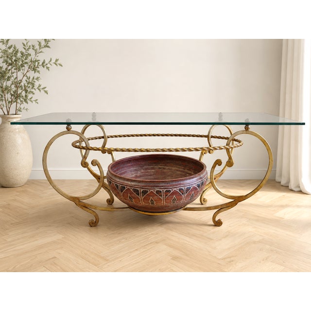 Liberty Jr Coffee Table in Gilded Wrought Iron, Glass, and Art Ceramics, Prato, 1990s For Sale - Image 9 of 9