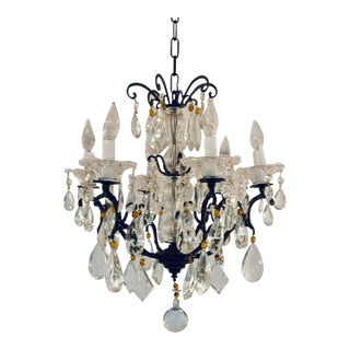 Myran Allan Luxury Lighting Italian Amber and Clear Crystal Bronze Versailles Chandelier For Sale