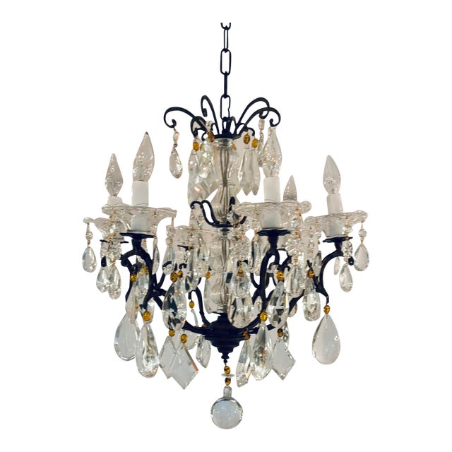 Myran Allan Luxury Lighting Italian Amber and Clear Crystal Bronze Versailles Chandelier For Sale