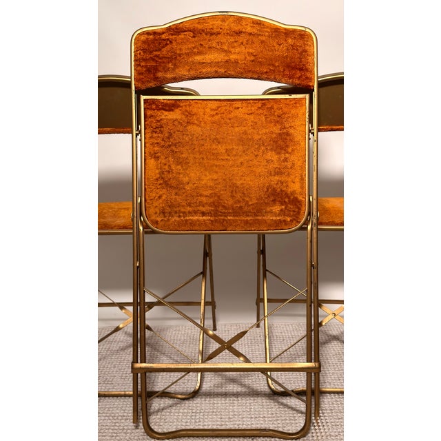 Vintage Brass & Velvet Folding Dining Chairs, Fritz & Co New York Banquet Chairs (Set of 6) For Sale In New York - Image 6 of 6