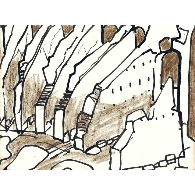 MCM mixed media on paper by Robert Henry Angeloch (1922-2011) of a Roman ruin in Italy. Bearing estate stamp on the back....