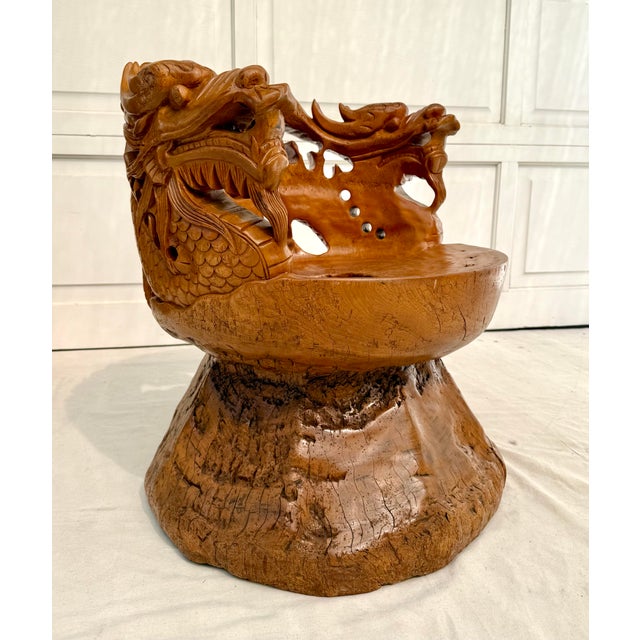 Hand-Carved Asian Sculptural Dragon Root Wood Throne Chair For Sale - Image 9 of 12