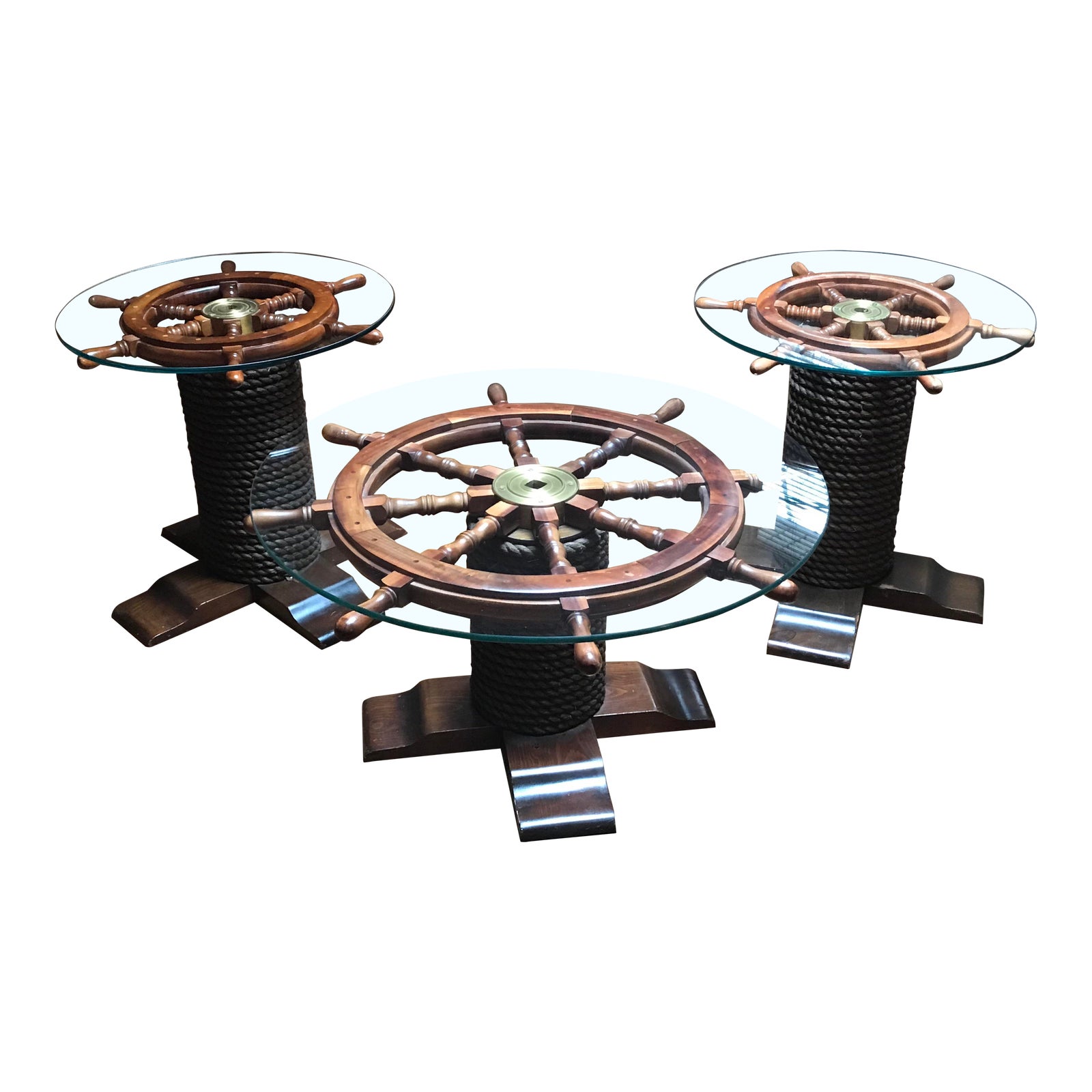 1980s Nautical Wood Ship Wheel Coffee Table Set 3 Pieces Chairish
