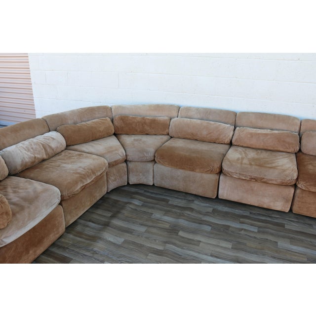 Animal Skin Vintage 1970s 7-Piece Modular Suede Leather Sectional Sofa, Curved Lounge Seating For Sale - Image 7 of 18