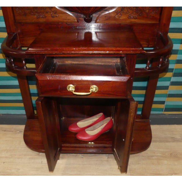 Antique Art Nouveau Mahogany Wardrobe with Beveled Mirror, Chest of Drawers, and Umbrella Stand, 1920s For Sale - Image 10 of 18