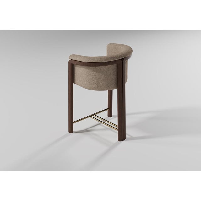 Contemporary Agnes Bar Stool in Walnut and Teal Wool Fabric by Javier Gomez For Sale - Image 3 of 6