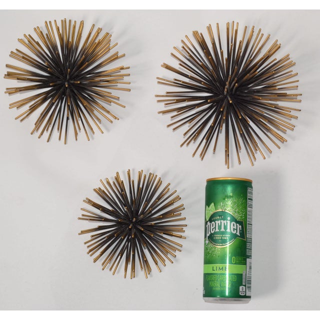 Set of 3 Vintage Curtis Jeré Style Plated Starburst Sputnik Pom Pom Sea Urchin Wall Sculptures For Sale In Miami - Image 6 of 12