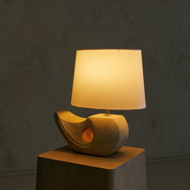 1970s Albert Tormos French Abstract Limestone Table Lamp with Shade For Sale - Image 18 of 18
