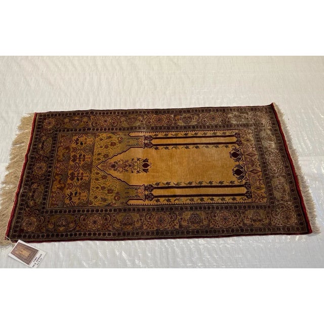 19th Century Vintage Silk Turkish Hereke Small Rug 4'2'' X 2'5'' For Sale - Image 5 of 7