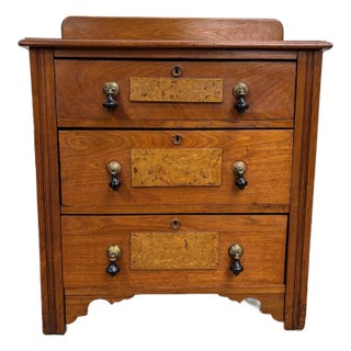 Antique 19th Century Victorian Burled Panel Cabinet Washstand Commode For Sale