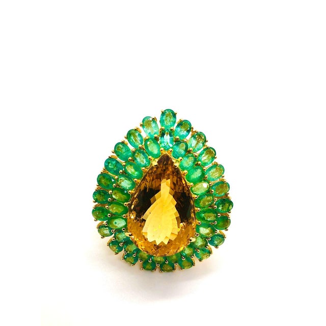 Baroque Bochic “Orient” Vintage Emerald & Honey Citrine Ring Set In 18K Gold & Silver For Sale - Image 3 of 18