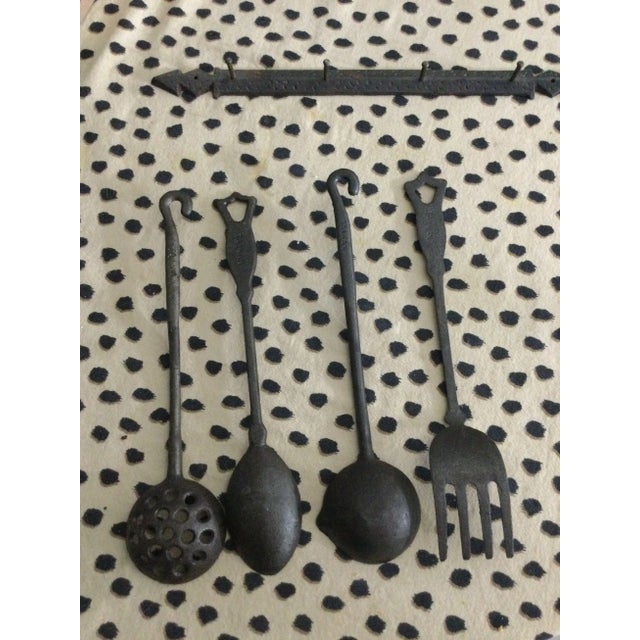 Metal 1960s Vintage Hand Made Cast Iron Utensils With a Matching Decorative Wall Hanger - 4 Pieces For Sale - Image 7 of 7