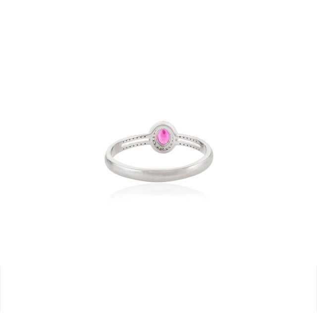 Metal 14k White Gold Genuine Oval Ruby Diamond Halo Split Band Ring Size 5.5 For Sale - Image 7 of 11