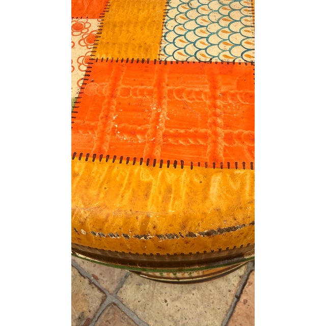 Vintage Italian Hand-Painted Metal Patchwork Drum Stool / Side Table For Sale - Image 9 of 11