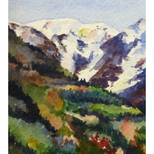 Traditional Vintage French Watercolor - Snow Capped Peaks For Sale - Image 3 of 5