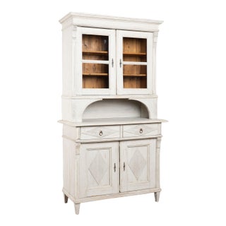 19th Century Danish Gray Painted Pine Cabinet Cupboard With Glass Upper Doors For Sale