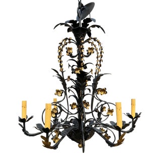 Black and Gold French Inspired Chandelier From Currey & Co. For Sale