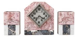 French Art Deco Marble Clock Garniture Set from Saint-Hilaire-Du-Harcouët, 1925, Set of 3