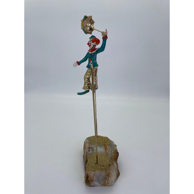 Gold Vintage Ron Lee High Wire Circus Clown Sculpture With Umbrella on Natural Onyx Base, Signed 1984 For Sale - Image 8 of 11