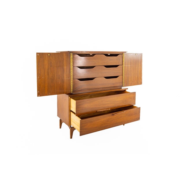 Wood Albert Parvin Style Mid Century Walnut Highboy Dresser For Sale - Image 7 of 13