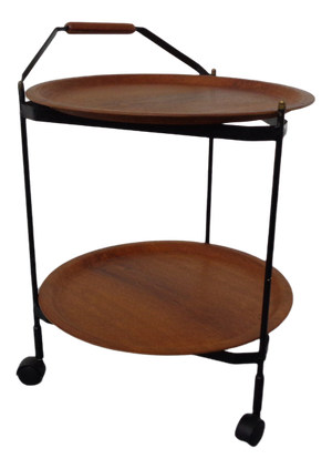 Mid-Century Folding Teak & Metal Serving Bar Cart, 1960s