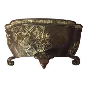 Antique 19th Century Chinese Bronze Quatrefoil Shape Censer Bowl
