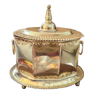 Antique Brass Lidded and Footed Box- Brass Container For Sale