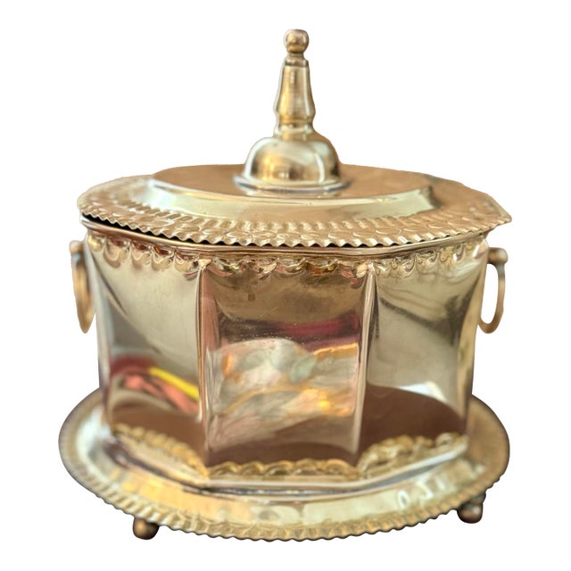 Antique Brass Lidded and Footed Box- Brass Container For Sale