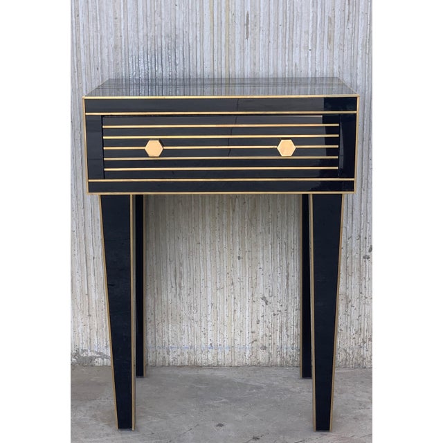 New Mirrored Nightstand in Black Mirror and Chrome With One Drawer