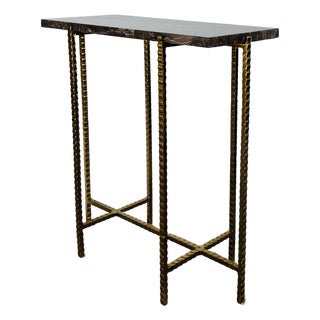 Currey & Company Modern Brown Marble and Gold Flying Side Table For Sale