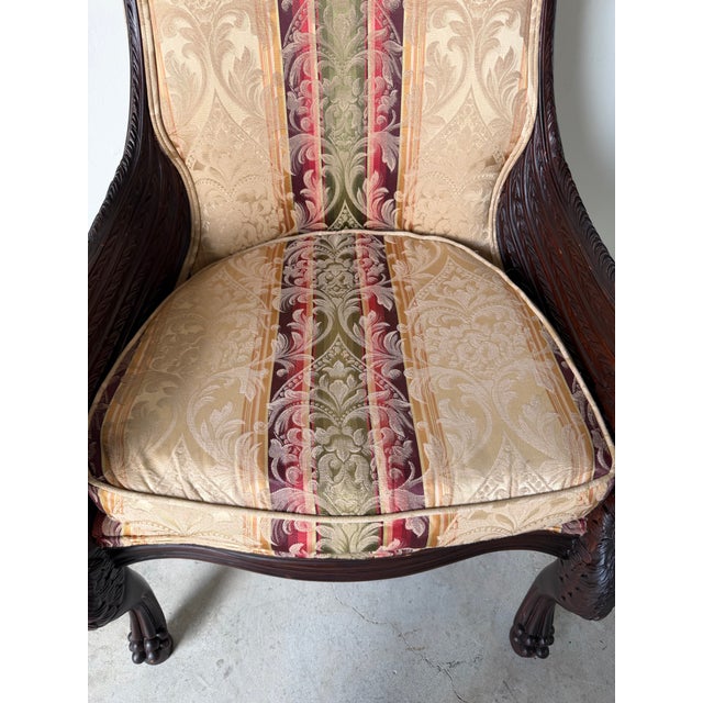 Vintage French Empire / Renaissance Revival Style Hand-Carved Mahogany Swan Armchair For Sale - Image 9 of 13