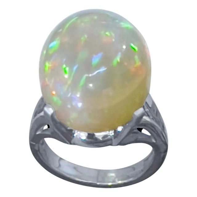 14 Carat Oval Shape Ethiopian Opal Cocktail Ring in Platinum For Sale