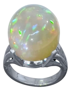 14 Carat Oval Shape Ethiopian Opal Cocktail Ring in Platinum