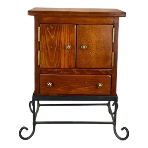 Vintage Farmhouse Pine Bonnet Chest Storage Box W/ Wrought Iron Stand