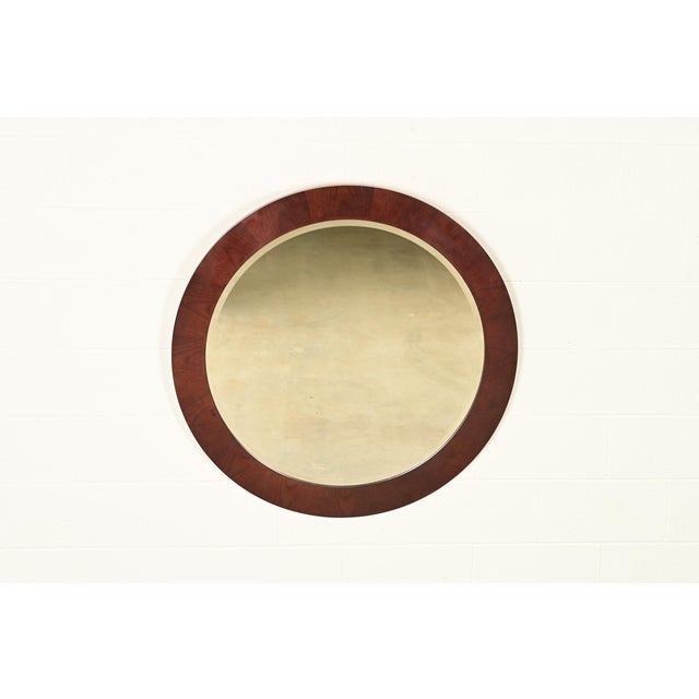 Stickley Modern Art Deco Mahogany Framed Round Beveled Wall Mirror For Sale - Image 9 of 9