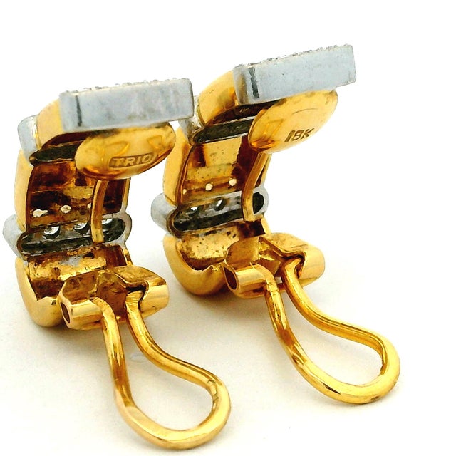 Vintage Italian Trio 18k Gold Diamond Clip Earrings, A Pair For Sale - Image 10 of 10